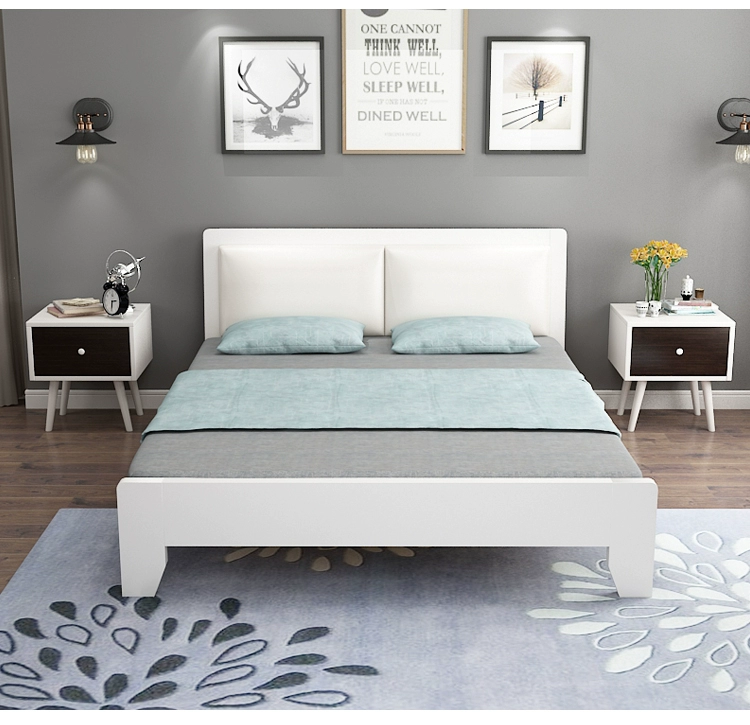 Giường gỗ chắc chắn với túi mềm kiểu Scandinavia Giường đôi đơn giản 1,5 mét 1,8 mét Giường đơn mềm Giường mềm - Giường