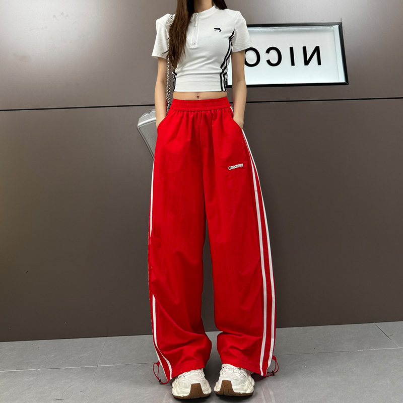 Red Quick-Drying Women's Sports Pants 2026 Summer New Style Side Stripe Color-Blocking Wide-Leg Pants Versatile Sun-Protective Casual Trousers Red Quick-Drying Women's Sports Pants 2026 Summer New Style Side Stripe Color-Blocking Wide-Leg Pants Versatile Sun-Protective Casual Trousers