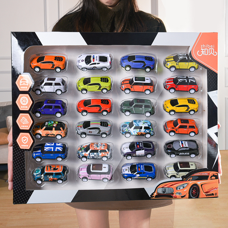 Children's alloy toy car boy 3 years old 4 mini pull-back car simulation sports car model gift box set car model