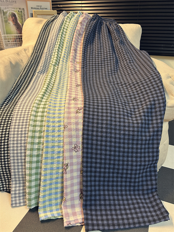 Tall Women's Extra-Long Plaid Pajama Pants, Thin Walking Pants, Simple Casual Loose Fit, Can Be Worn Outside, Extra-Long Home Pants