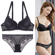 Lingerie set womens adjustable bra close-up breast anti-sagging small chest gathered thickened sexy lace black bra