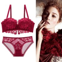 Lace bra suit Sexy girl gathered thickened sex confusion small bra red life year underwear women without rims