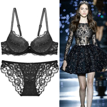 Sexy lace bra set Deep V small chest gathered womens underwear closed breast adjustment type upper bracket thickened bra