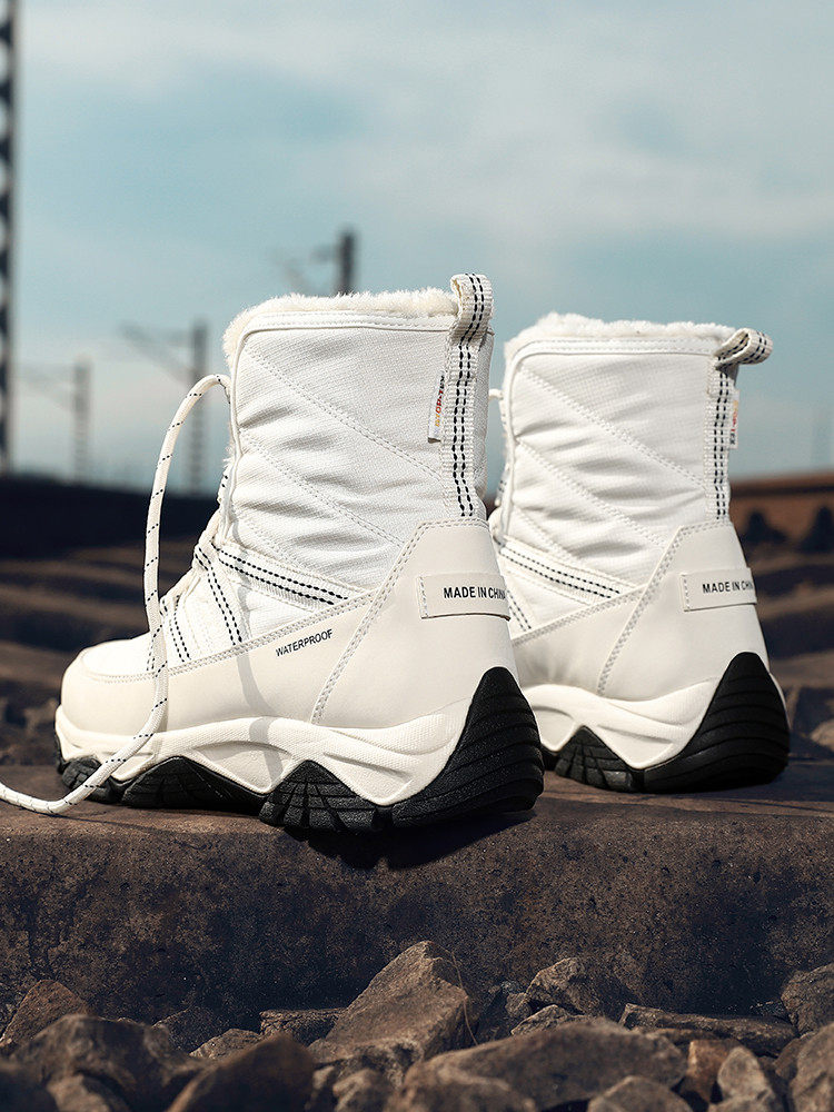 Outdoor snow boots women's waterproof non-slip winter plus velvet thickened Northeast ski hiking hiking boots mid-tube cotton shoes women