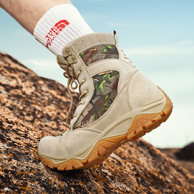 High-top outdoor hiking shoes men's waterproof non-slip wear-resistant cowhide lightweight breathable mountain climbing desert travel hiking women's boots