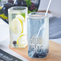 Creative single layer ins glass water cup single layer square goodmorning milk cup milk breakfast cup direct sale