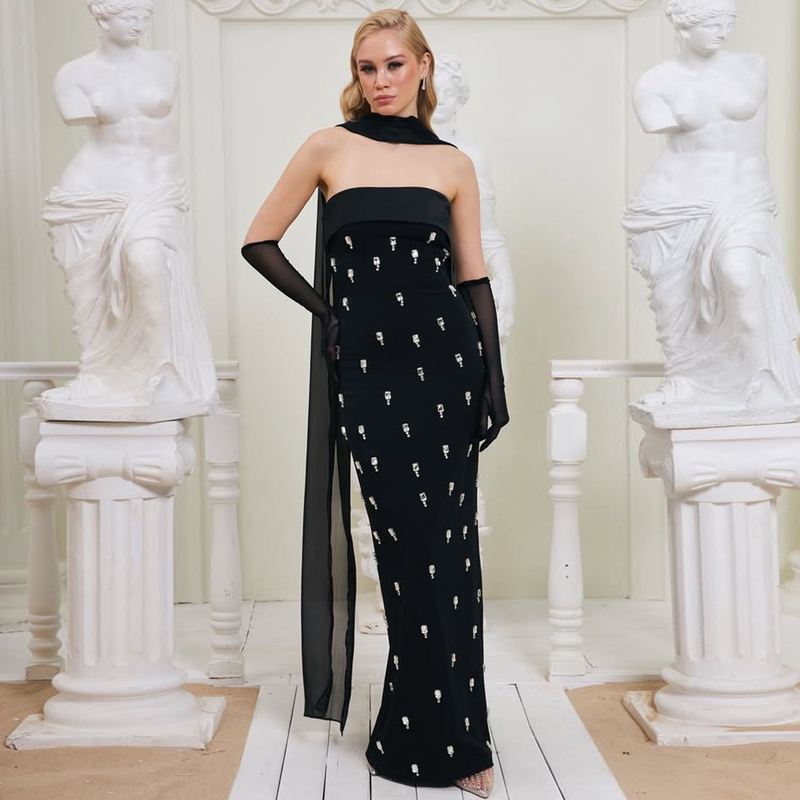 New Amazon High-End European and American Boutique Women's Bandage Dress Tube Top Slim Fit Birthday Party Evening Dress
