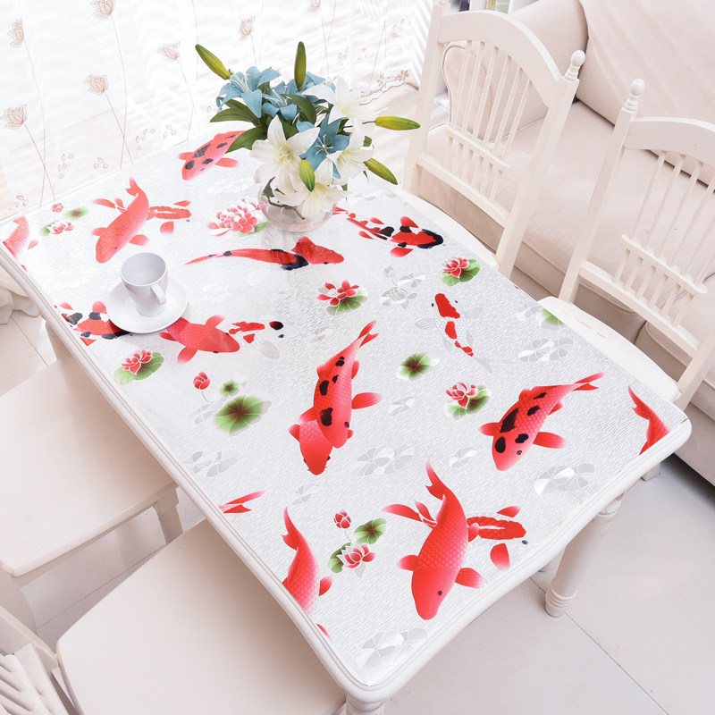 Tablecloth pvc printing waterproof anti-scalding high temperature easy to clean plastic crystal plate table mat tea table mat soft glass