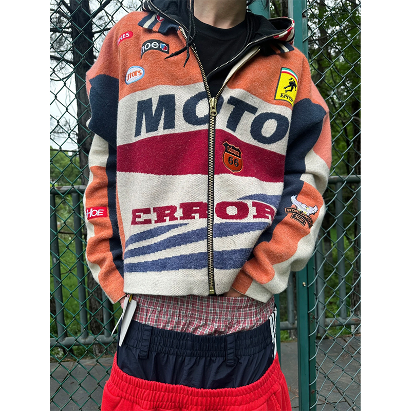 House of Errors Heavyweight Niche Knitted Motorcycle Racing Suit Sweater Jacket Cardigan for Men