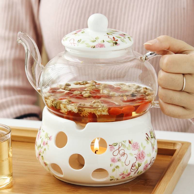 Ceramic flower teapot Flower tea with transparent glass glass fruit fruit and fruit teapot heat candle heating suit