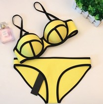 Australias new rubber waterproof fabric fluorescent color hot spring split bikini steel bracket gathered womens swimsuit