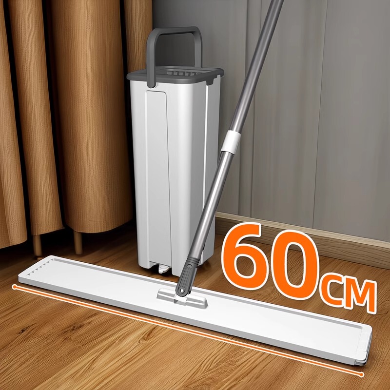 Commercial Large Flat Mop, Hand-Washable and Scratch-Off Mop with Bucket 60cm Large Area Lazy Mopping Artifact
