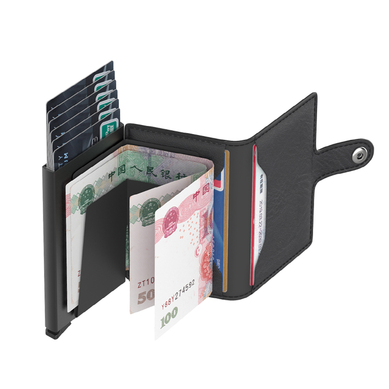 New carbon fiber card box anti-theft swipe package male and female ultra-thin document package metal large-capacity automatic pop-up