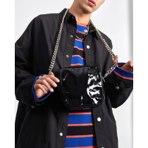 Freckles mens European and American ins style shiny pleated square bag metal chain bag crossbody bag trendy casual and versatile