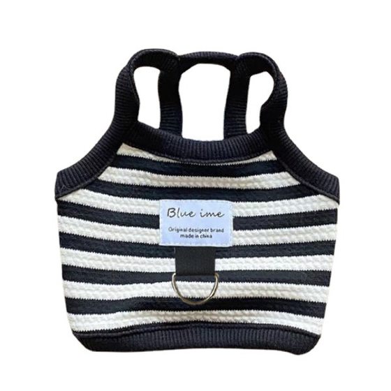 春夏新款法式宠物狗狗猫咪可牵引衣服短款泰迪比熊条纹背心防掉毛