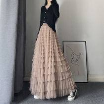 Fairy Gas Reworked Mesh Yarn Cake Skirt Half Body Dress Woman Spring Summer Long and Ankle Design Sensation Slim foule-up Giant Hem Skirt