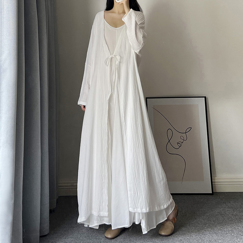 Artistic Long Cardigan for Women, Spring and Autumn, Long Style Reaching the Ankles, with a Lazy Style, Batwing Sleeves, Artistic Cotton Jacket