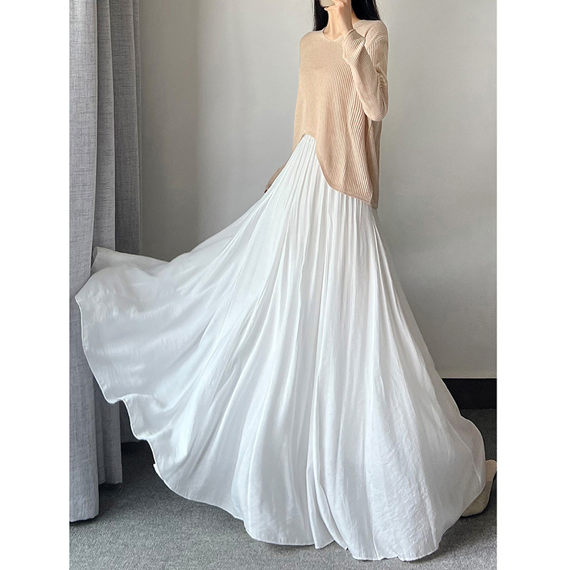 White Midi Skirt for Women, Extended Length, New Spring/Summer Style, Slimming, Large Flared Skirt, Drapey and Elegant, A-Line, Ankle-Length, Floor-Length Skirt