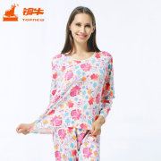 Copper bò đơn lớp in pajama set bông loose-fitting quần mùa thu dài tay thiết lập phụ nữ VN020.