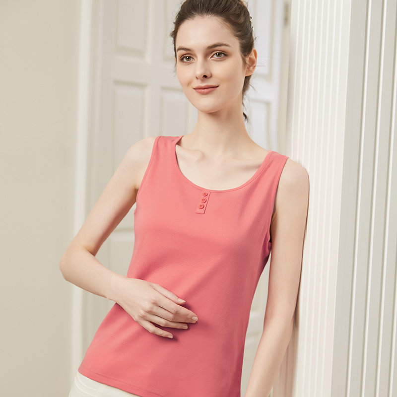 Bronze Bull Spring Summer Combi Combi Combed pure cotton decorated with round collar female vests VB076