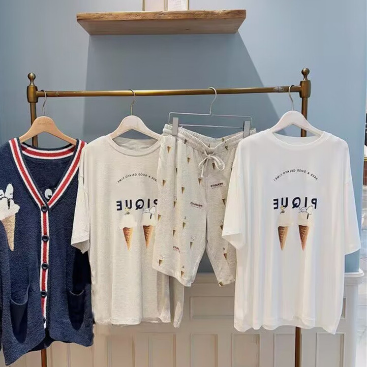 Gp Chunyuan Soft Pajamas for Men, Summer Ice Cream Cone Print, Soft Round Neck Short-Sleeved Shorts, Home Wear