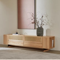 Fengxuan rattan all solid wood living room coffee table TV cabinet combination wabi-sabi style North American imported FAS grade ash wood