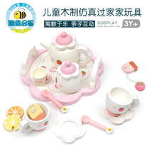 Childrens simulation wooden house toy afternoon tea tea set teapot dessert tableware set girl birthday gift