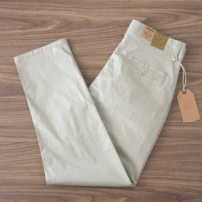 Summer Thin Pure Cotton Slim-Fit Cropped Pants, Slightly Tapered Slim Straight-Leg Casual Pants for Men, Twill Slightly Stretchy Solid Color Pants