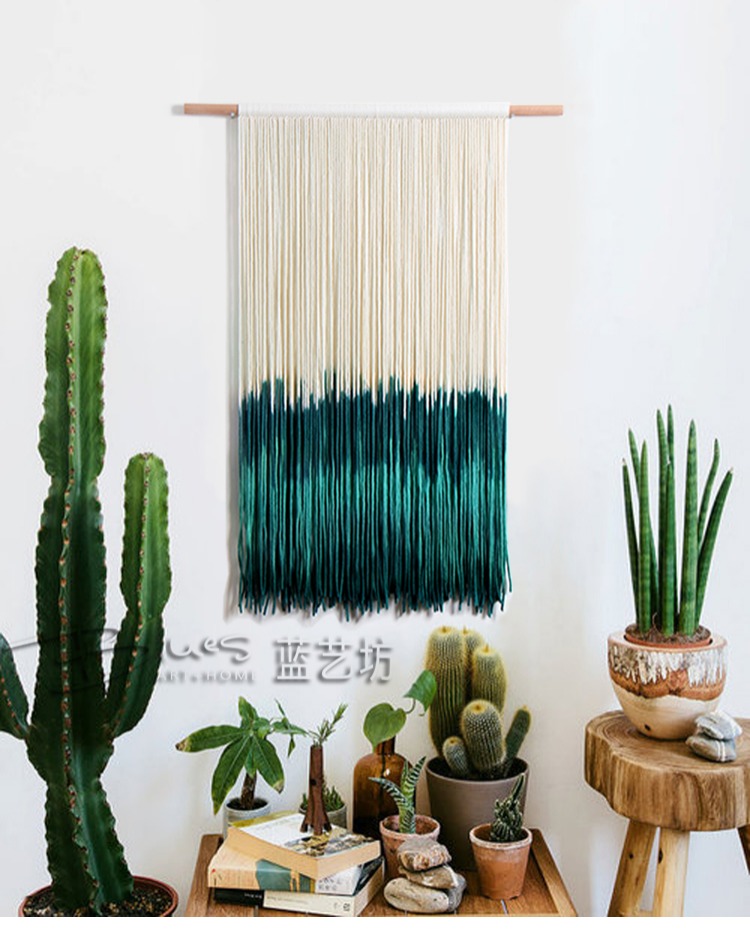 Màu xanh nghệ thuật vuông in Bắc Âu gió tay dệt nhuộm tấm thảm bông tấm thảm bạt trang trí nghệ thuật mềm mại thảm treo tường phòng ngủ