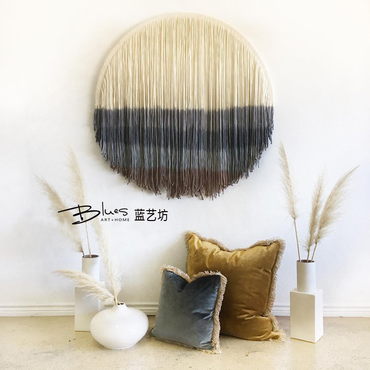Tấm thảm nghệ thuật màu xanh Quảng trường Tấm thảm treo Canvas Lớn Nhuộm bằng tay Nhuộm tròn Nhiều tùy chỉnh - Tapestry thảm treo tường decor
