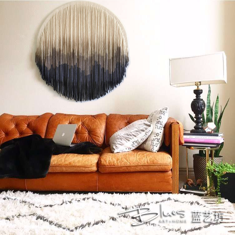 Tấm thảm nghệ thuật màu xanh Châu Âu in tay dệt boho tấm thảm nhuộm trang trí tranh dân tộc gió tròn thảm treo tường mandala