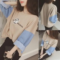 Spring womens dress college style BF student short coat clothes nine-point sleeve loose Joker cotton sweater T-shirt