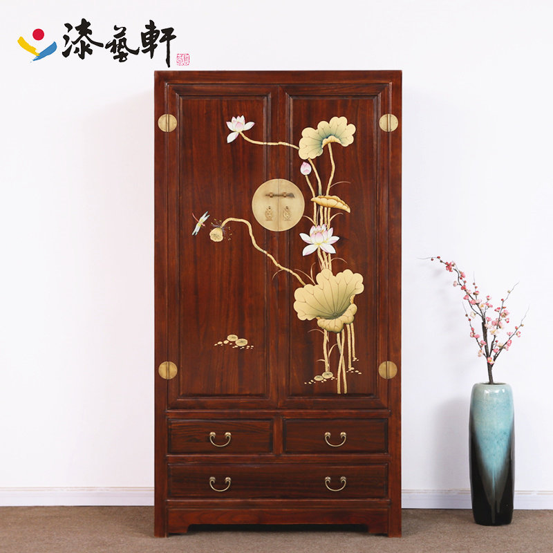 New Chinese-style hand-painted full-real elecampane Zhangmu wardrobe home bedroom with double door large closet storage and mothproof vertical cabinet
