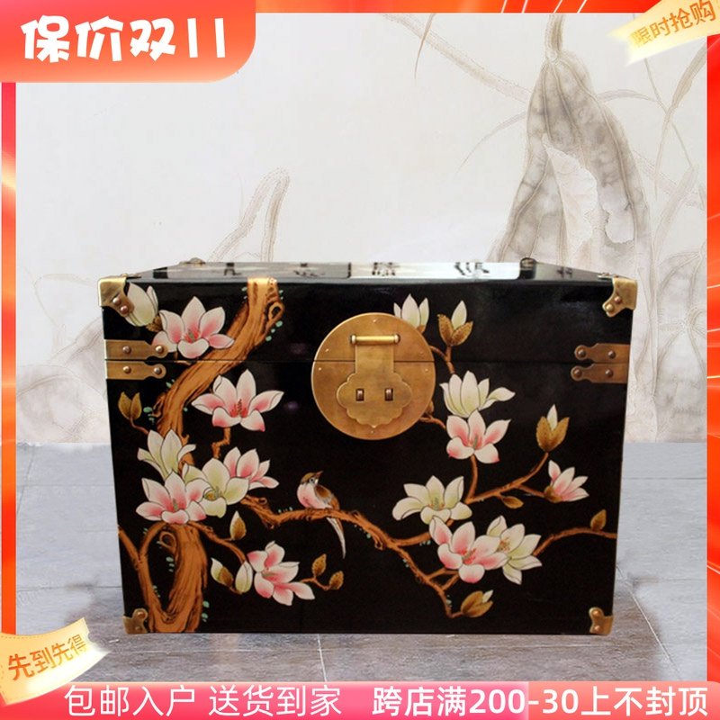 Chinese-style neo-classical solid wood painted hand-painted camphor wood storage clothes bedside table box side table tea corner table can be customized