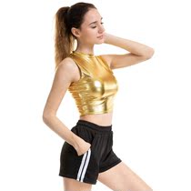  Ladies High Neck Sleeveless Vest Metallic Slim Top Ladies Top