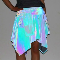 Womens colorful refective irregular skirt reflective irregular half-body dress