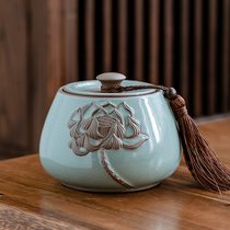 Geyao tea pot Ceramic sealed pot Household medium moisture-proof storage jar Puer tea Black tea Green tea storage box