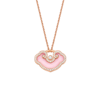 Chow Tai Fook ENZO 18K Gold Pink Opal Ruyi Lock Diamond Necklace EZV8190