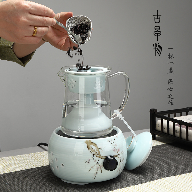 To hold to high temperature steam boiling tea ware suit glass teapot flower tea stove kettle black small electric TaoLu household the teapot