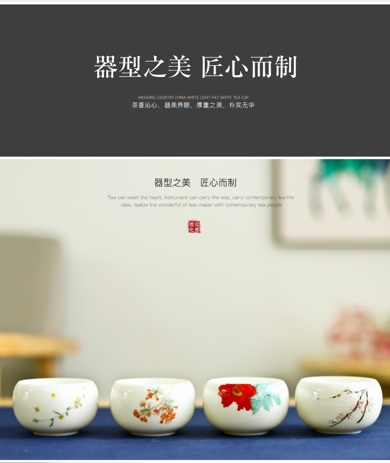 Dehua white porcelain kung fu tea cups checking sample tea cup suet jade ceramic tea cup pot of household zen master order