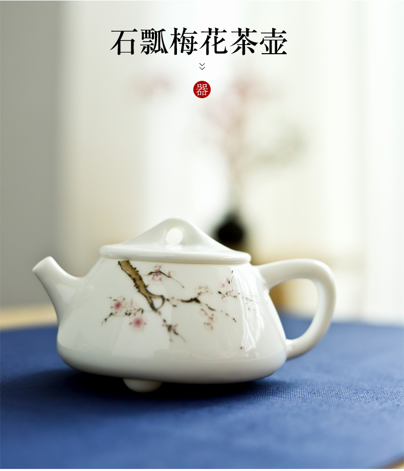 Suet jade porcelain teapot dehua manual high white porcelain beauty tea single pot of ceramic kung fu tea set domestic cups