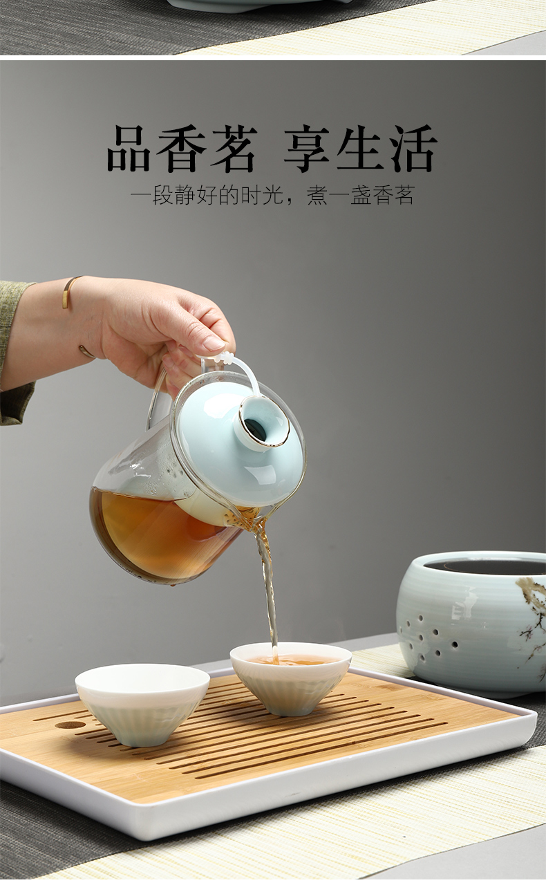 To hold to high temperature steam boiling tea ware suit glass teapot flower tea stove kettle black small electric TaoLu household the teapot