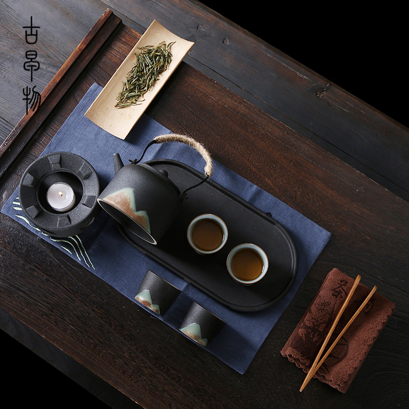 Contracted kung fu tea set home warm tea ware based stage heating Japanese coarse pottery of a complete set of ceramic tea tray