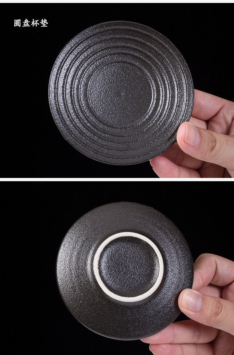 Black pottery cup mat coarse pottery kung fu tea set household heat insulation cup mat household creative teacups ceramic tea accessories