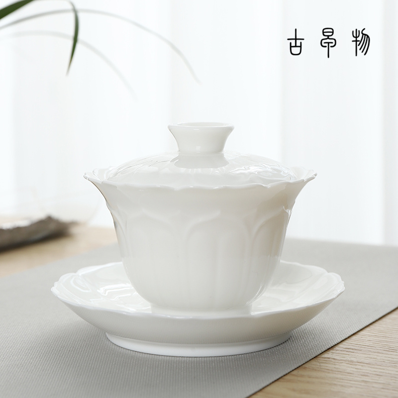 Only three tureen pure manual dehua suet jade white porcelain ceramic tea tureen European - style kung fu tea tea cup