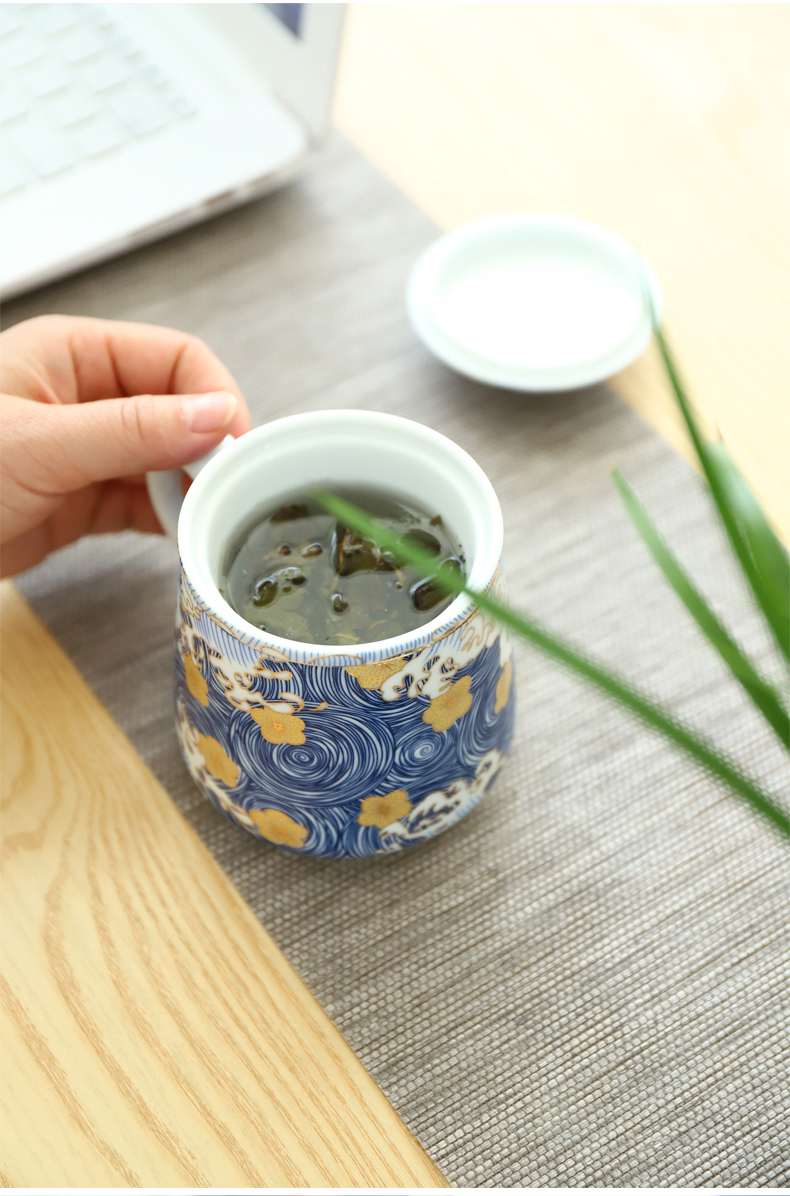 Ancient ceramic tea cup mark office filtration individual cup pick flowers with large capacity water separation