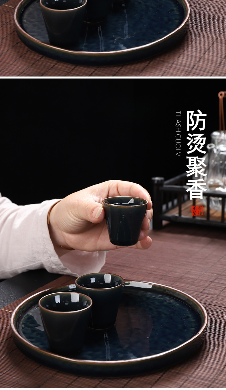 Ji blue glaze ceramic cups kung fu tea set a single tea suit household handwork large master cup of black pottery