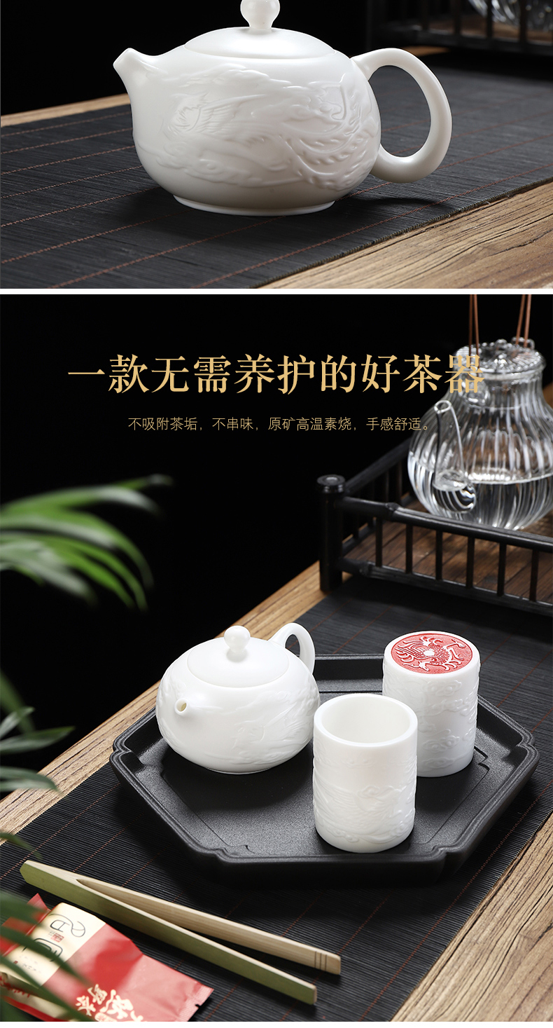 Dehua suet jade ceramic biscuit firing porcelain teapot pure manual kung fu tea set home beauty tea pot