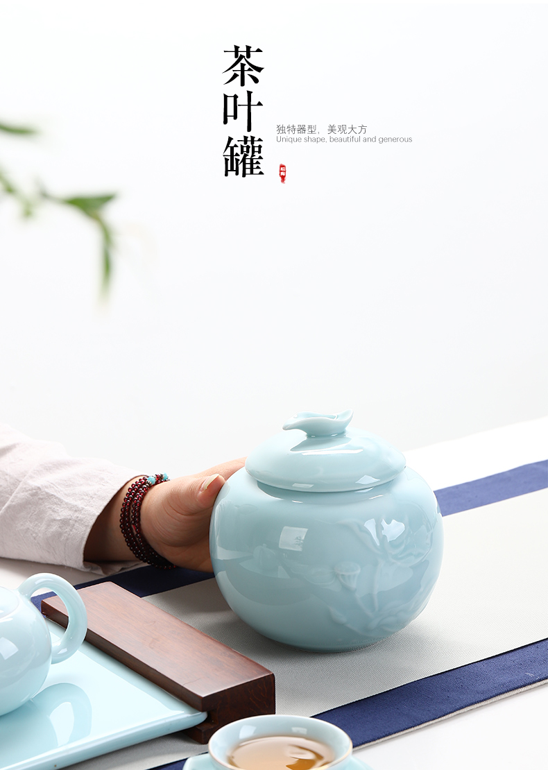 Ancient objects shadow green tea canister kung fu tea set household ceramics parts storage tanks, moisture - proof seal pot red green tea