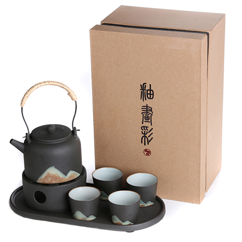 Contracted kung fu tea set home warm tea ware based stage heating Japanese coarse pottery of a complete set of ceramic tea tray